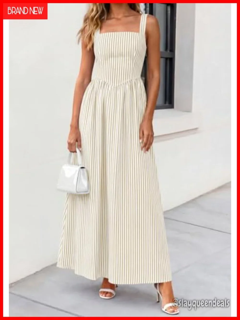 Striped Maxi Dress Square Neck Sleeveless A-Line Summer